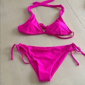 SHEIN Hot Pink Triangle Tie-Side Bikini Set